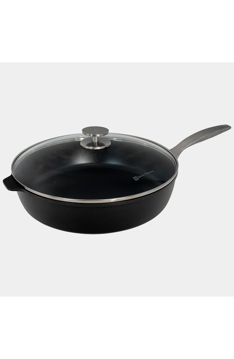 Swiss Diamond CHD Nonstick Saute Pan with Glass Lid, 5.8 qt, Main, color, Black