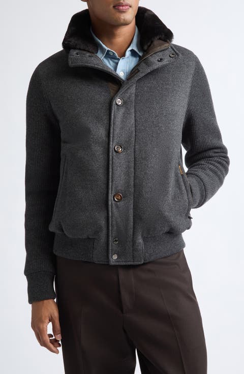 Levion Mixed Media Cashmere & Wool Jacket with Genuine Shearling Collar