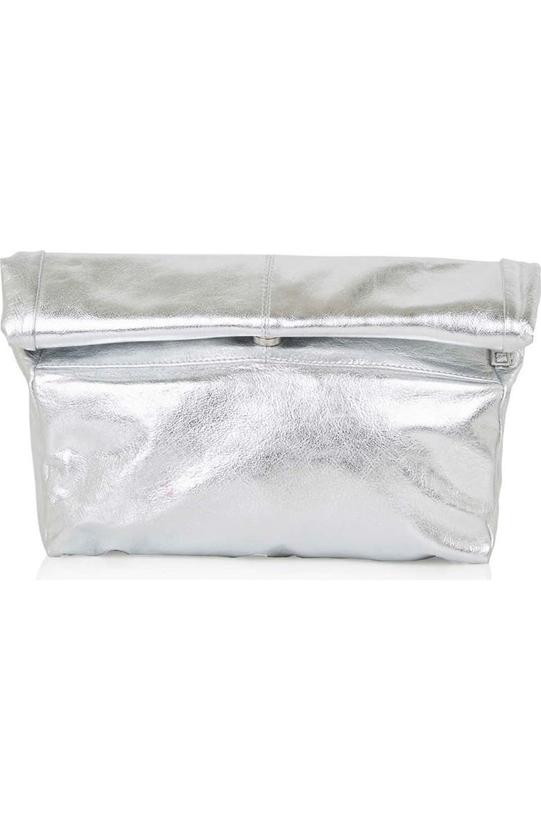 Topshop Metallic Leather Foldover Clutch, Main, color,