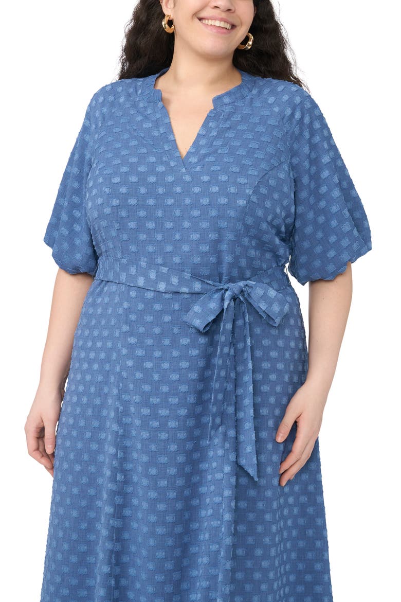 Clip Print Short Sleeve Midi Dress, Alternate, color, CLASSIC INDIGO