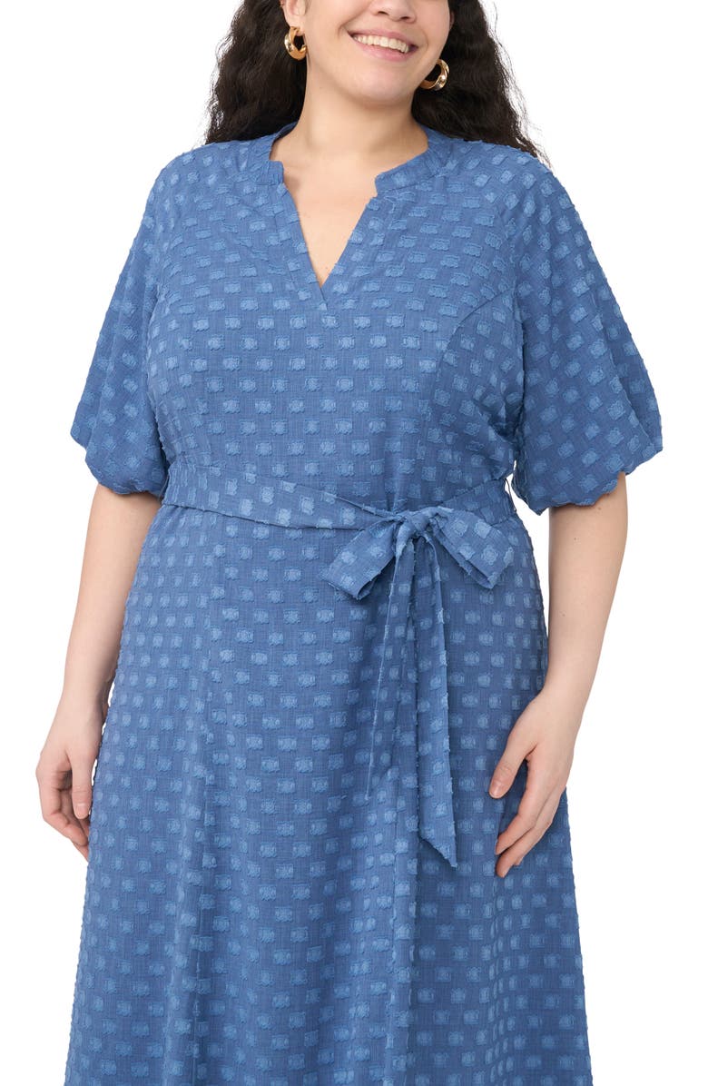 Vince Camuto Clip Print Short Sleeve Midi Dress, Alternate, color, Classic Indigo