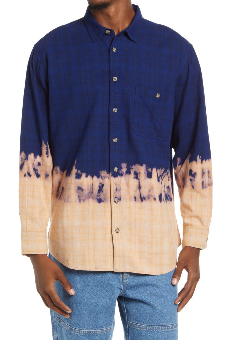 Pride Gender Inclusive Dip Dye Flannel Shirt, Alternate, color, NAVY DIP DYE PLAID