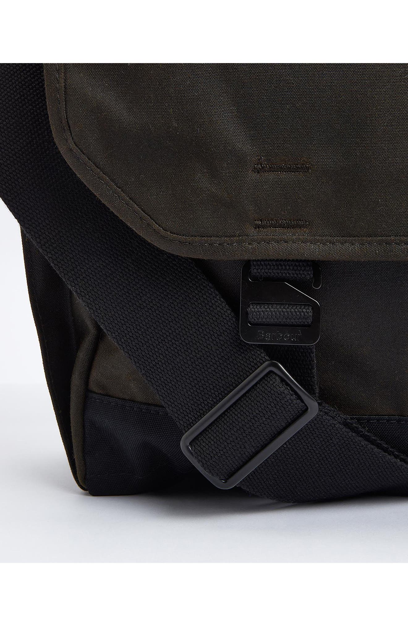 Barbour Field Water Resistant Waxed Cotton Messenger Bag, Alternate, color, Olive