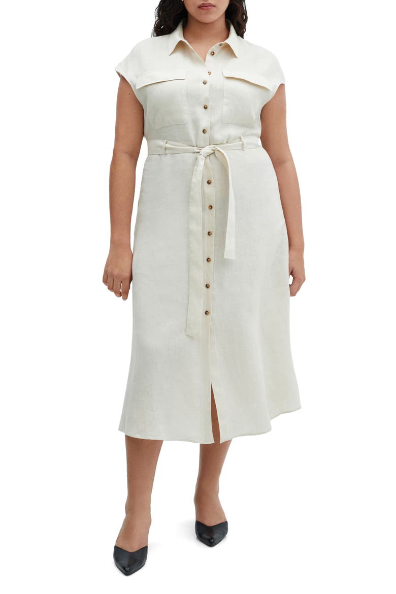 Quito Tie Waist Linen Shirtdress, Alternate, color, LIGHT PASTEL BROWN
