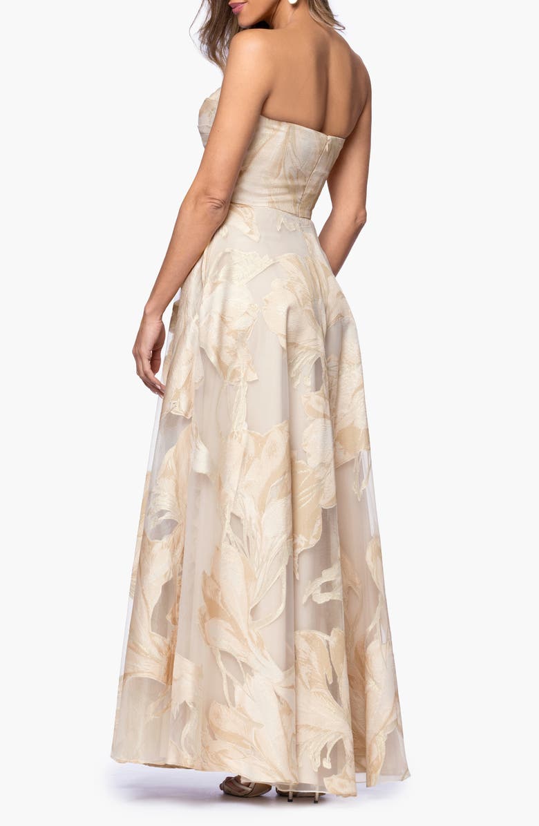 Xscape Evenings Floral Jacquard Strapless Gown, Alternate, color, Blush/ Gold