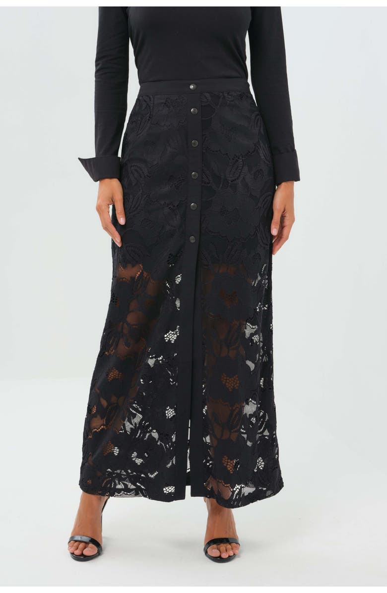 Anatomie Ariel Ultralight & Lace Button Down Maxi Skirt, Alternate, color, Black