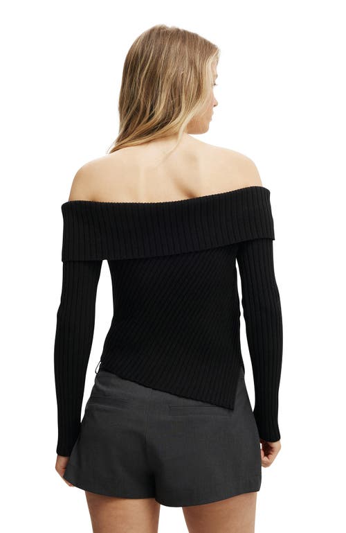 Cotton On Asym Rib Off Shoulder Knit In Black