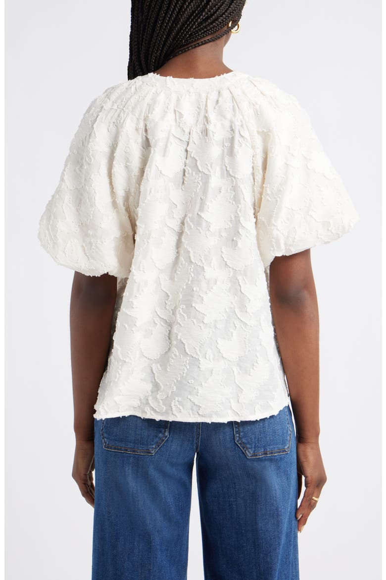 Floral Jacquard Puff Sleeve Top, Alternate, color, IVORY PRISTINE
