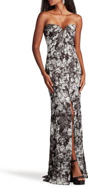SHO by Tadashi Shoji Textured Floral Strapless Gown