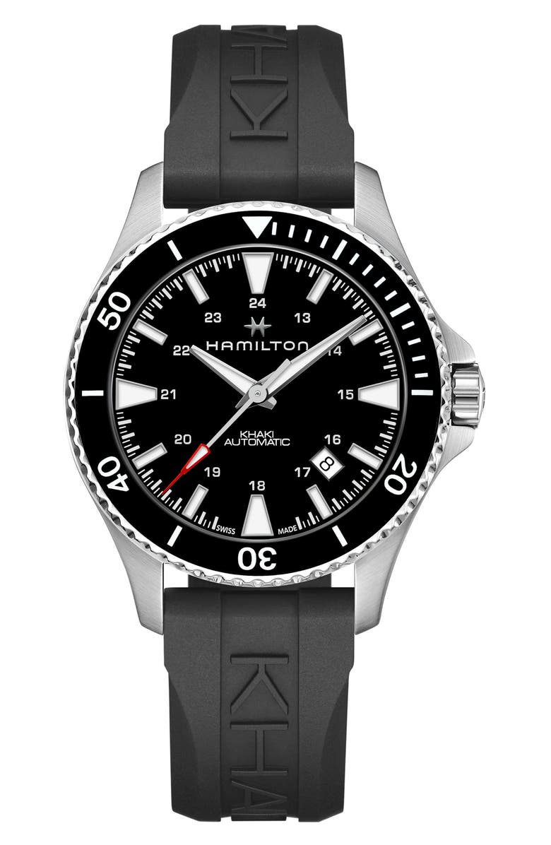 Hamilton Khaki Navy Automatic Rubber Strap Watch, 40mm, Main, color,