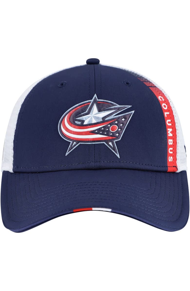 FANATICS Men's Fanatics Navy Columbus Blue Jackets Authentic Pro Draft Adjustable Trucker Hat, Alternate, color,