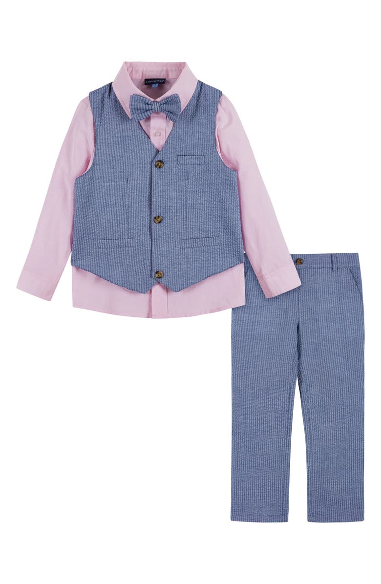 Andy & Evan Kids' Bowtie, Shirt, Vest & Pants Set, Main, color, Blue/ Pink