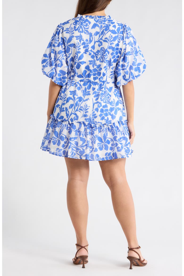 Shia Floral Noella Puff Sleeve Cotton Minidress, Alternate, color, WHITE BLUE