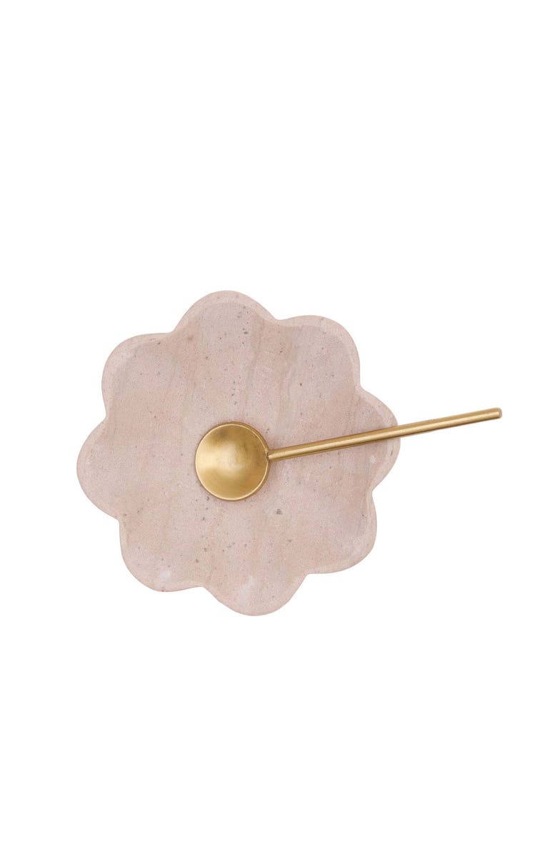 Foreside Home and Garden Abigail Scallop Marble Bowl & Spoon Set of 2, Alternate, color, Beige