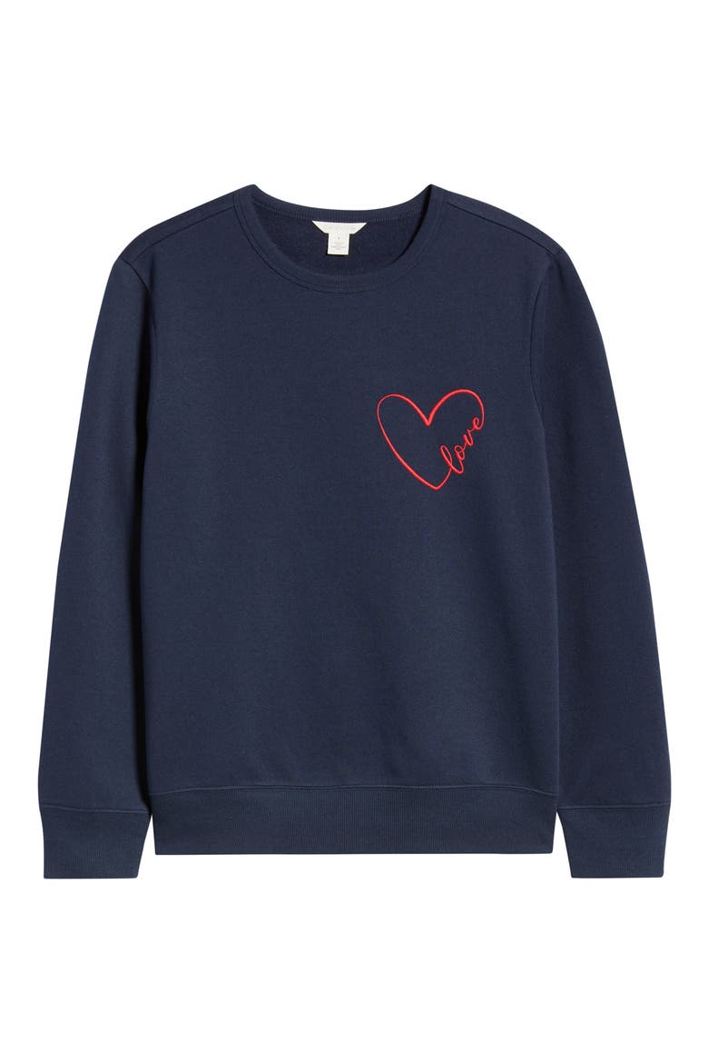 Love Embroidered Sweatshirt, Alternate, color, NAVY STILL RED GOJI HEART