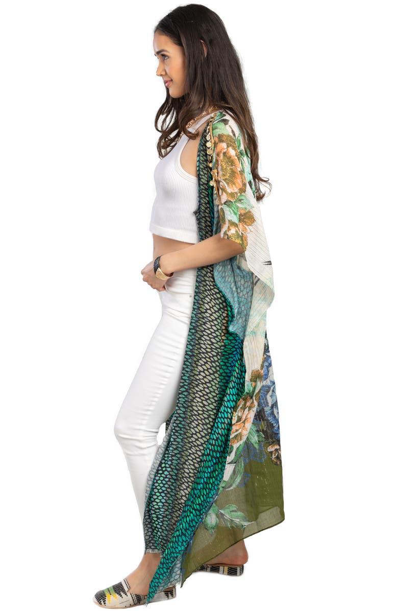 SAACHI Fish Scale & Floral Duster, Alternate, color, Green