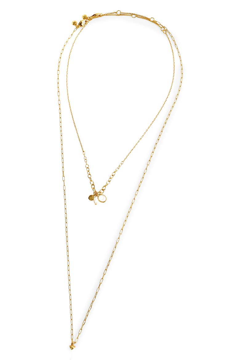 Long Horn Mother of Pearl Layered Necklace, Main, color, ANTIQUE GOLD