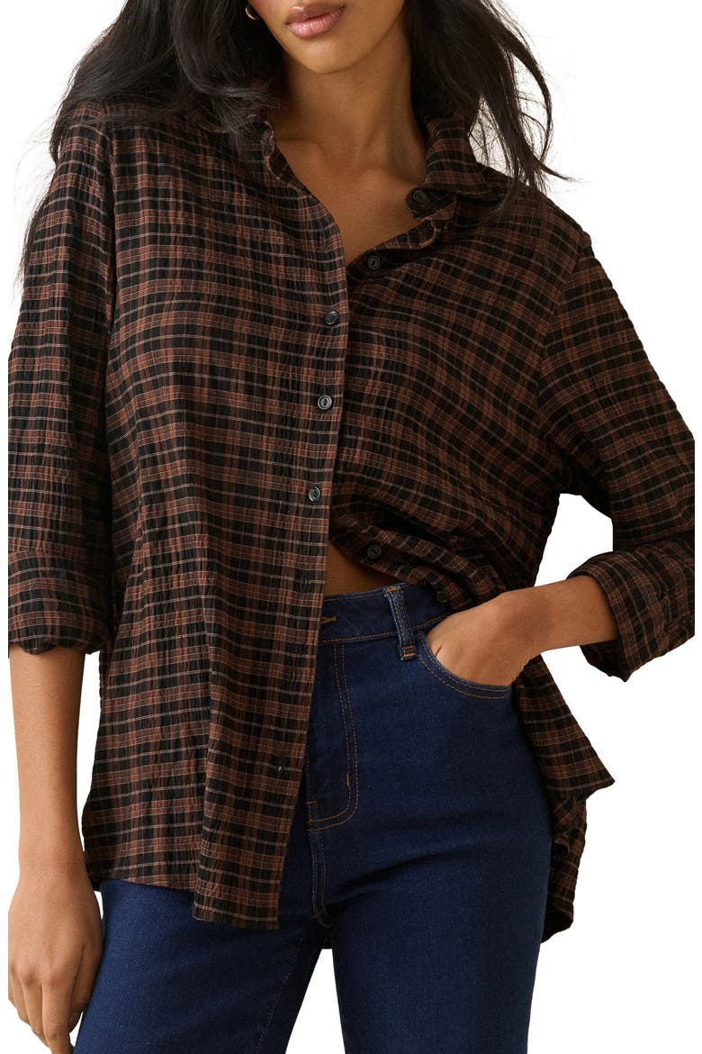 Delta Oversize Button-Up Shirt, Main, color, BROWN