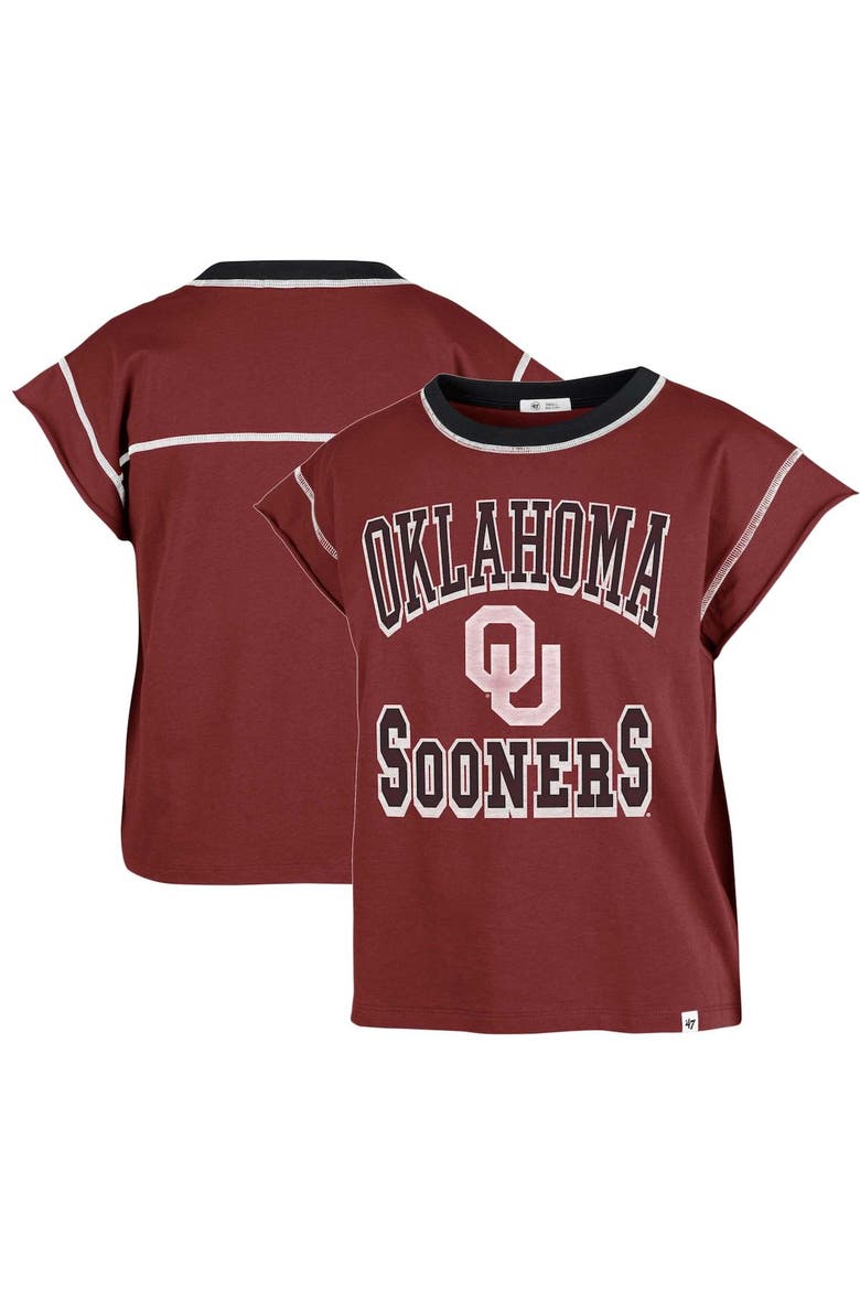 Women's '47 Crimson Oklahoma Sooners Sound Up Maya Cutoff T-Shirt, Main, color, Crimson