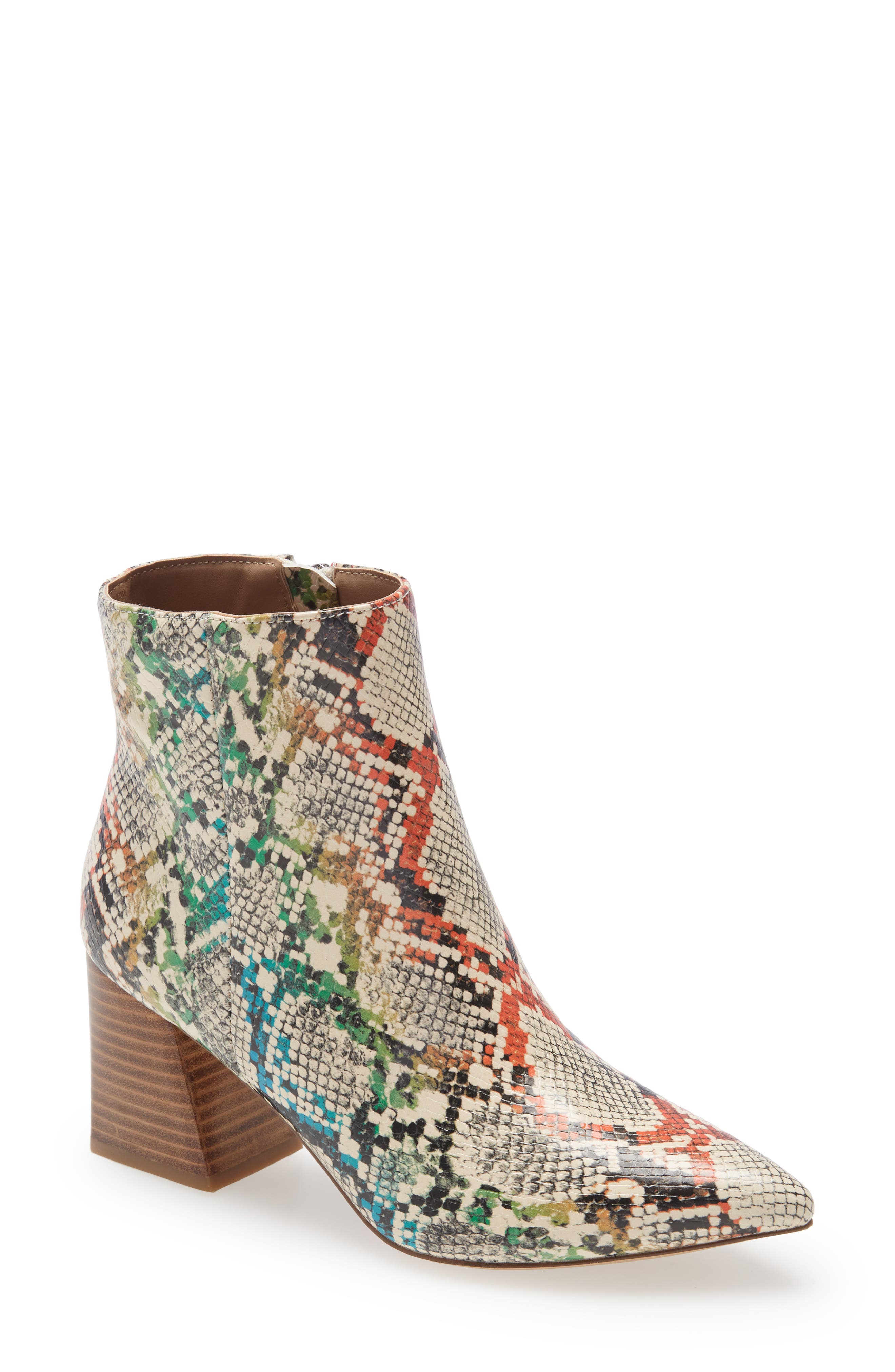Nix Pointed Toe Bootie, Main, color, RAINBOW SNAKE PRINT