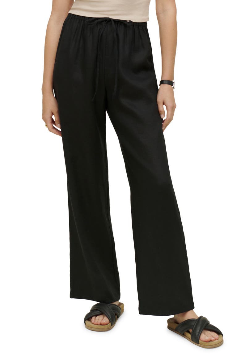 Olina Tie Waist Pants, Main, color, BLACK