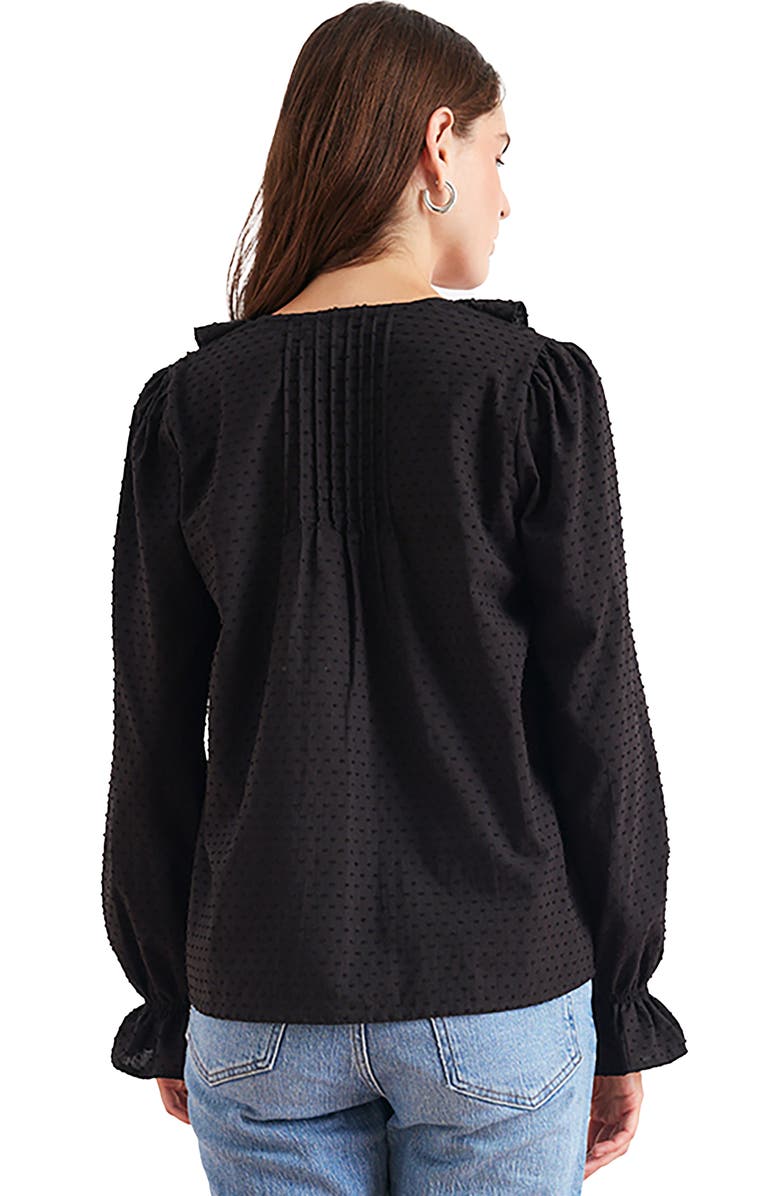 Paneros Clothing Long Sleeve Chloe Swiss Dot Ruffle Shirt, Alternate, color, Black