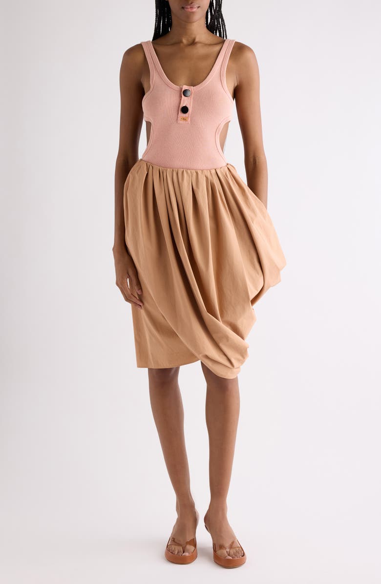 Chloé Cutout Flatlock Rib Cotton Jersey Henley Tank, Alternate, color, Coral Sand