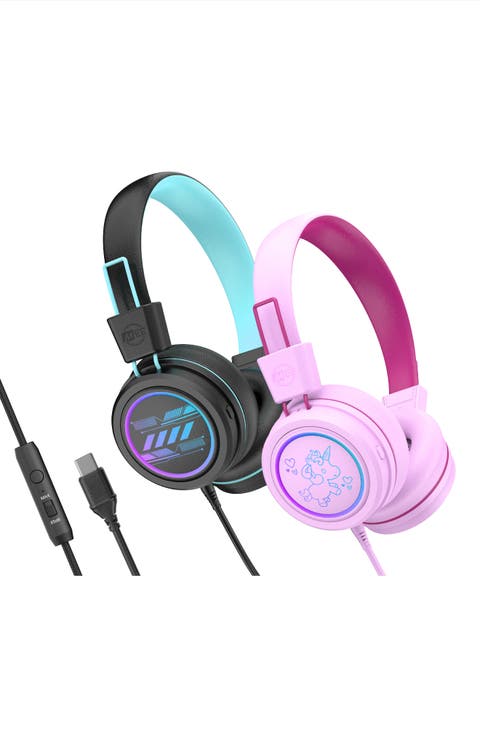 KidJamz KJ55U (2 Pack) USB-C Kid's Headphones w/ LED Lights