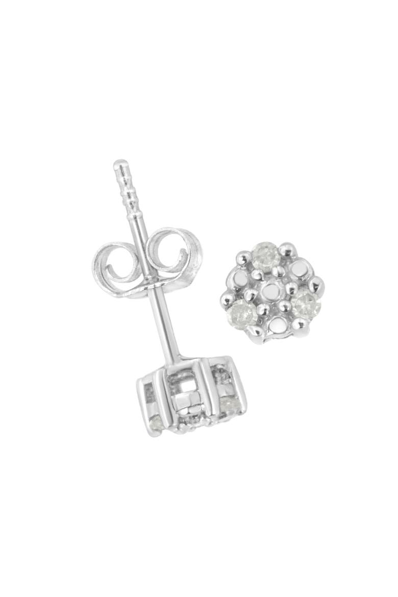 Silver 1/10 Ct Prong RoundTrio Diamond Stud Earrings, Alternate, color, White