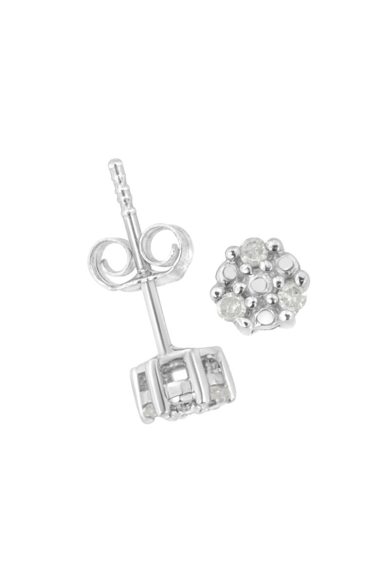 Haus of Brilliance Silver 1/10 Ct Prong RoundTrio Diamond Stud Earrings, Alternate, color, White