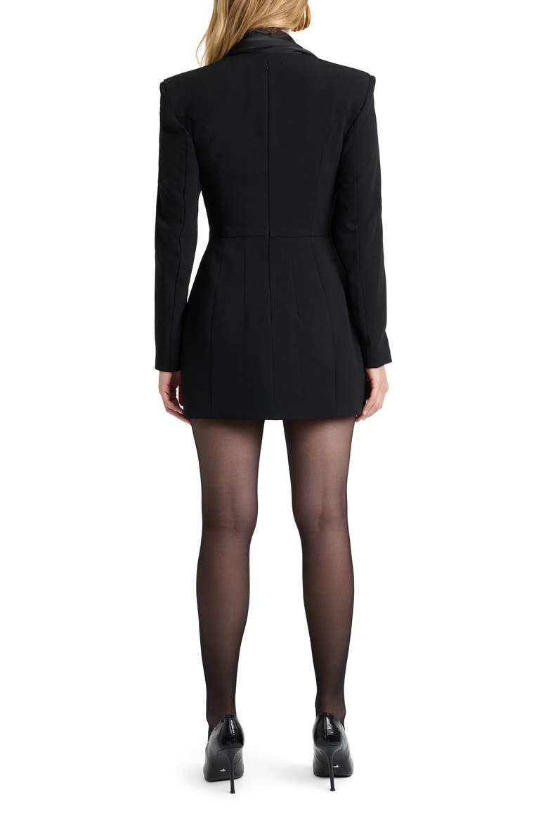 Sonia Pleated Shawl Collar Long Sleeve Minidress, Alternate, color, BLACK