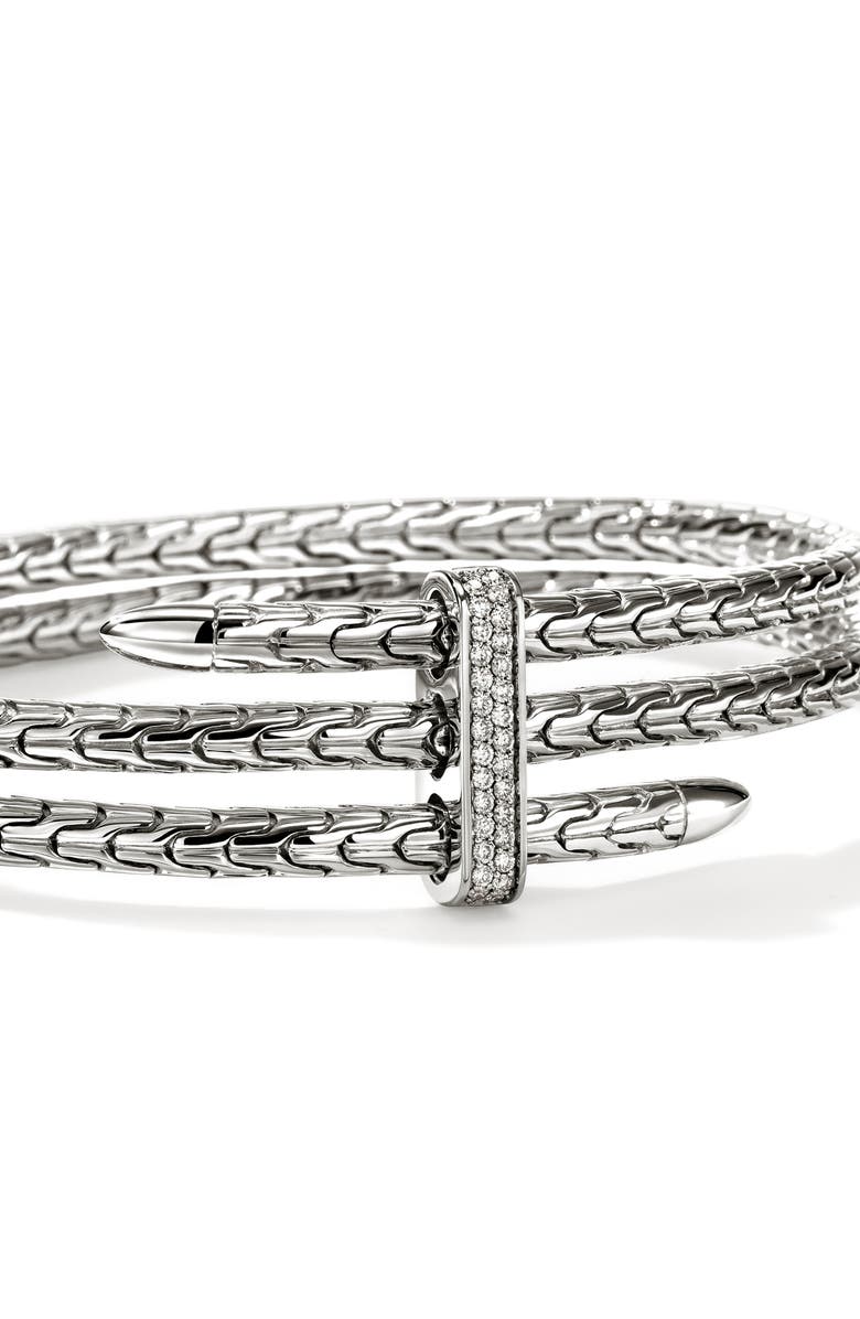 John Hardy Spear Double Flex Cuff, Diamond, 4mm, Alternate, color, Silver White Diamond