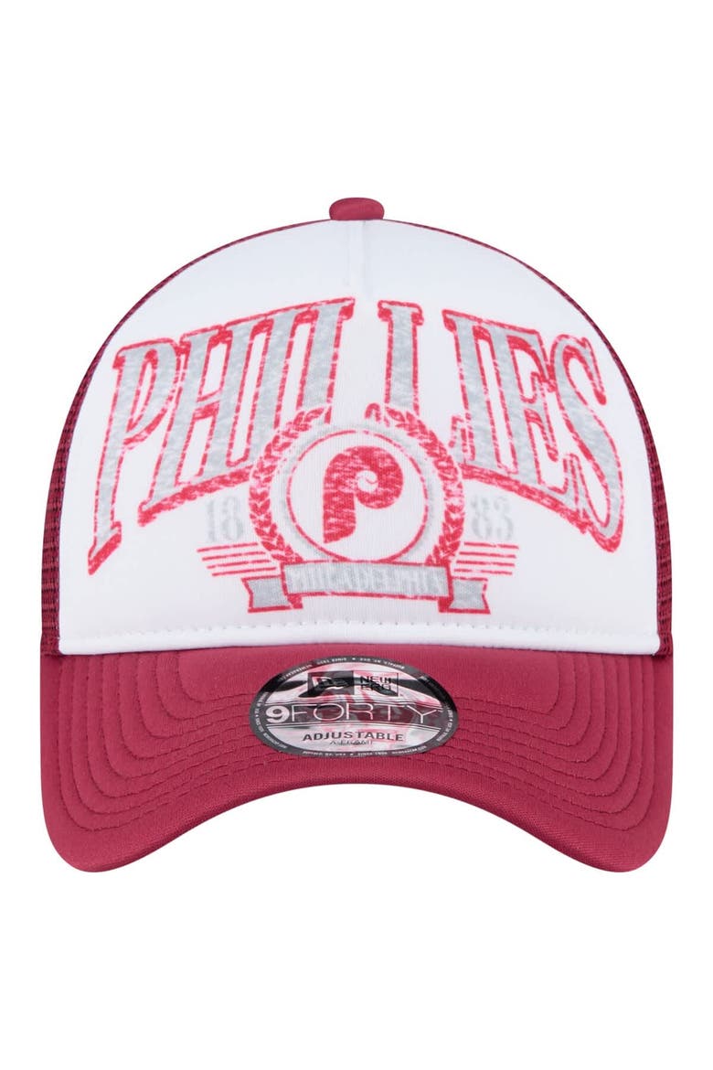 Men's New Era  Red Philadelphia Phillies Distressed 9FORTY A-Frame Adjustable Trucker Hat, Alternate, color, Red