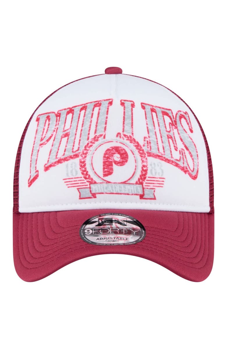 New Era Men's New Era Red Philadelphia Phillies Distressed 9FORTY A-Frame Adjustable Trucker Hat, Alternate, color, Red