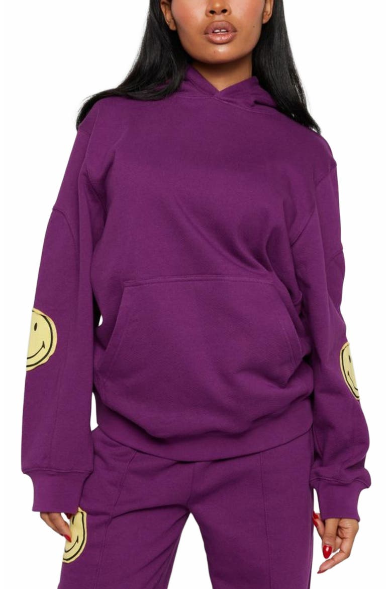 SMILEY OVERSIZED HOODIE, Main, color, PURPLE