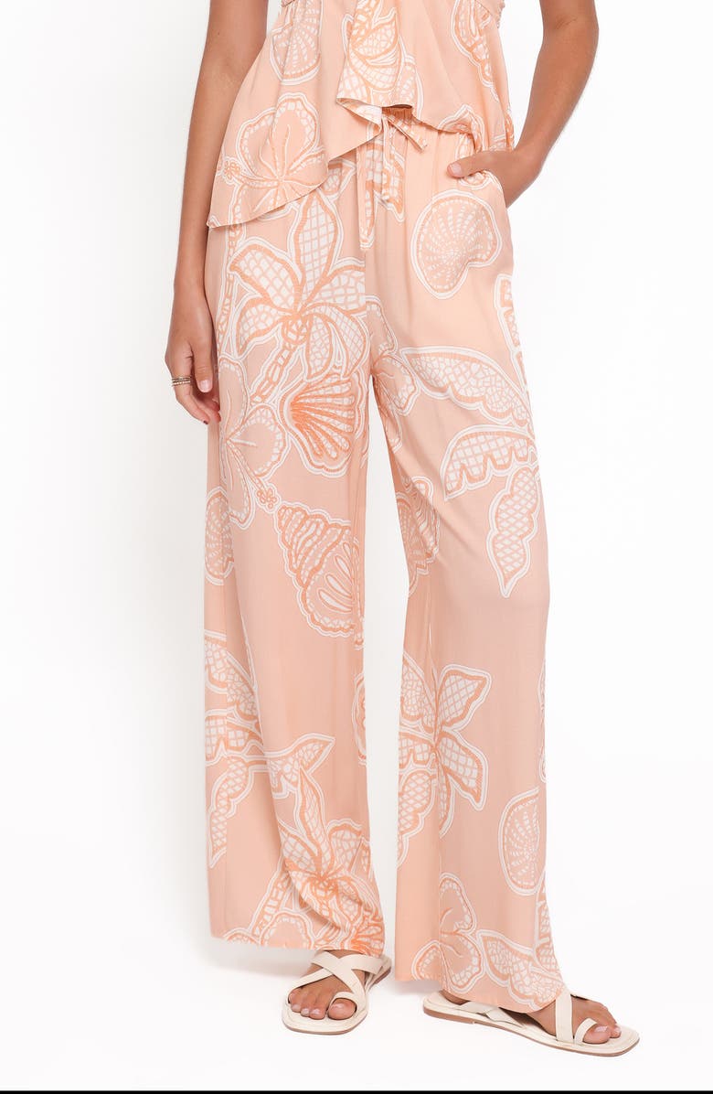Petal & Pup Lira High Waist Floral Print Pants, Main, color, Peach Floral