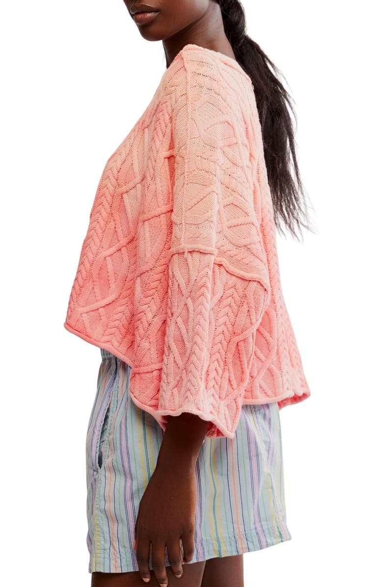 Free People Washed Ashore Cable Stitch Cotton Sweater, Alternate, color, Pink
