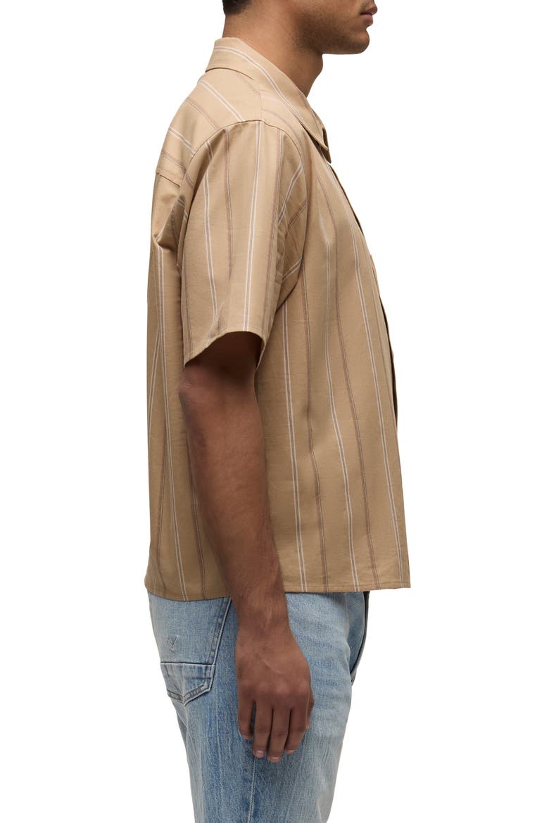 Rex Short Sleeve Cotton Button-Up Shirt, Alternate, color, CAMEL STRIPE