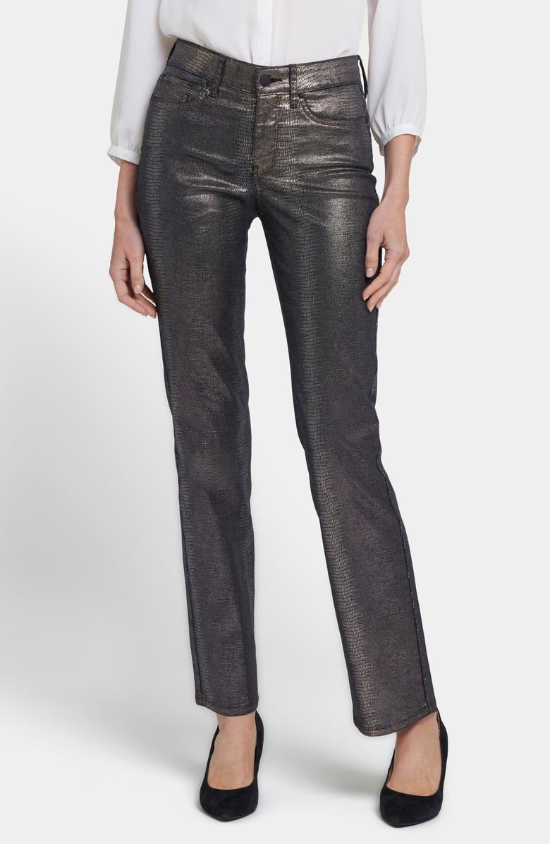 NYDJ Marilyn Coated Straight Leg Jeans, Main, color, Black Coated Snake