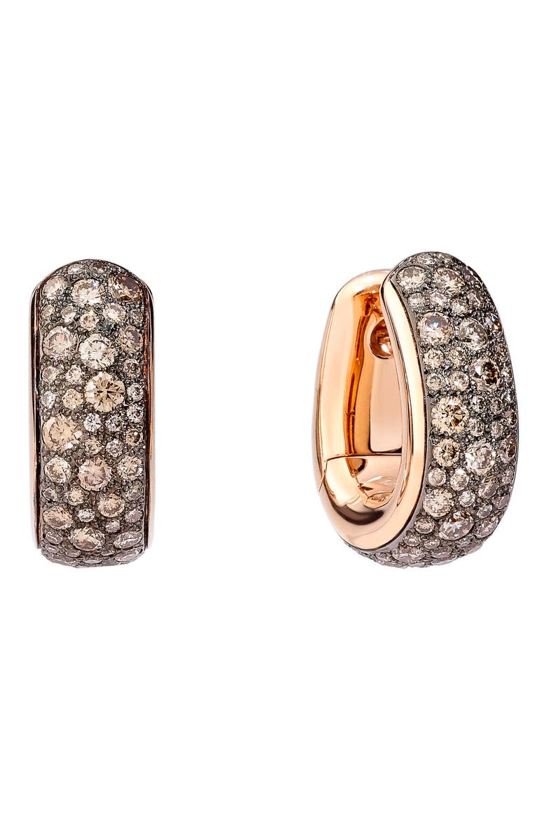 Iconica Diamond Huggie Hoop Earrings, Main, color, ROSE GOLD