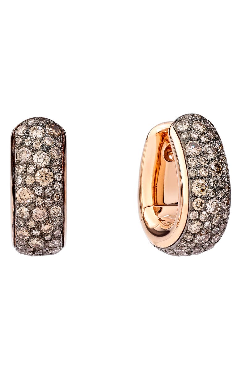 Pomellato Iconica Diamond Huggie Hoop Earrings, Main, color, Rose Gold