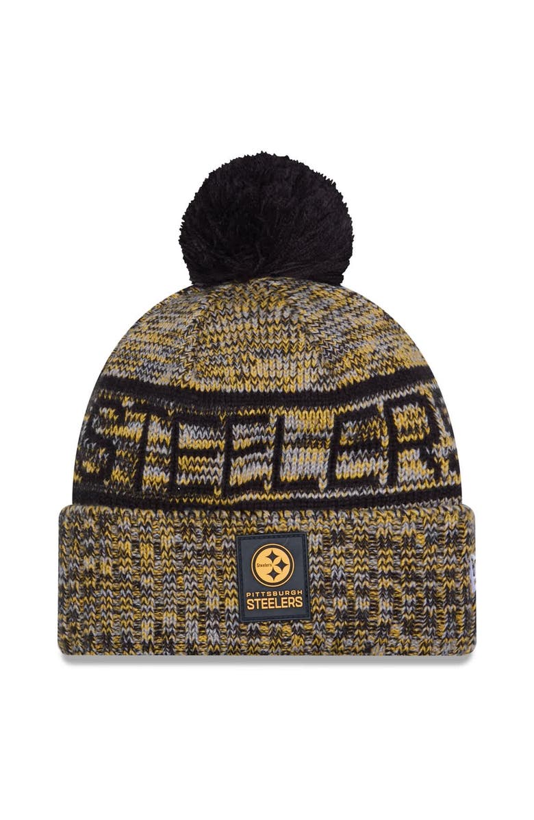 New Era Men's New Era Gold Pittsburgh Steelers 2025 Sideline Cold Weather Cuffed Knit Hat with Pom, Main, color,