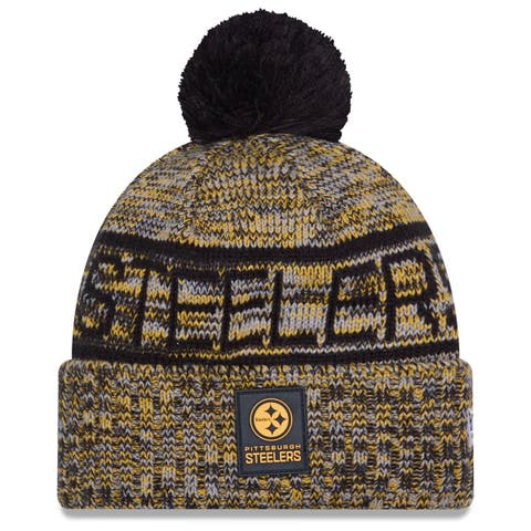 Men's New Era Gold Pittsburgh Steelers 2025 Sideline Cold Weather Cuffed Knit Hat with Pom