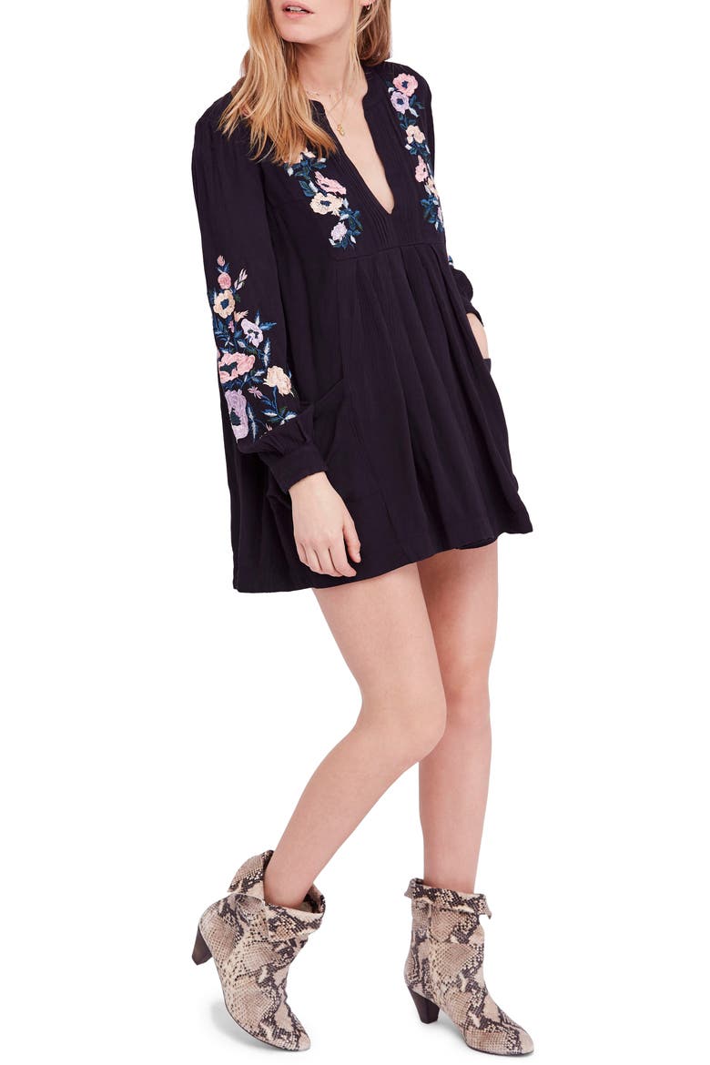 Mia Embroidered Minidress, Alternate, color, BLACK