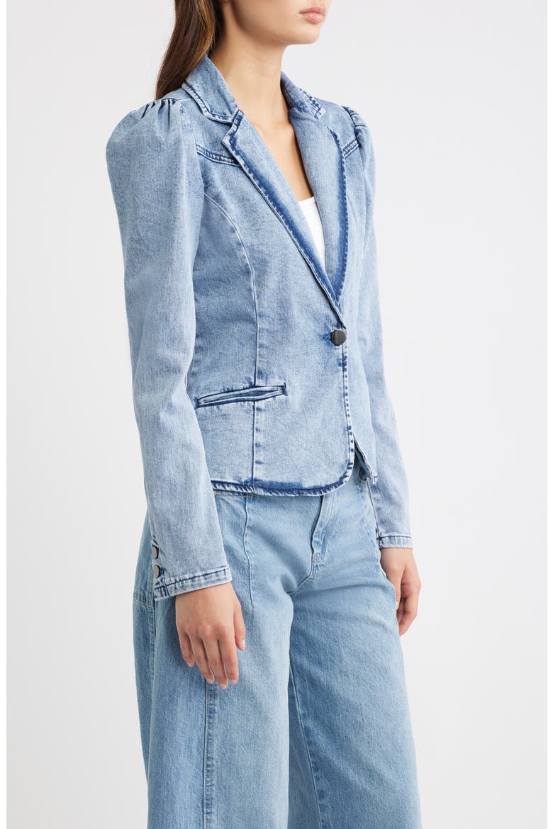 Puff Shoulder Denim Blazer, Alternate, color, INDIGO