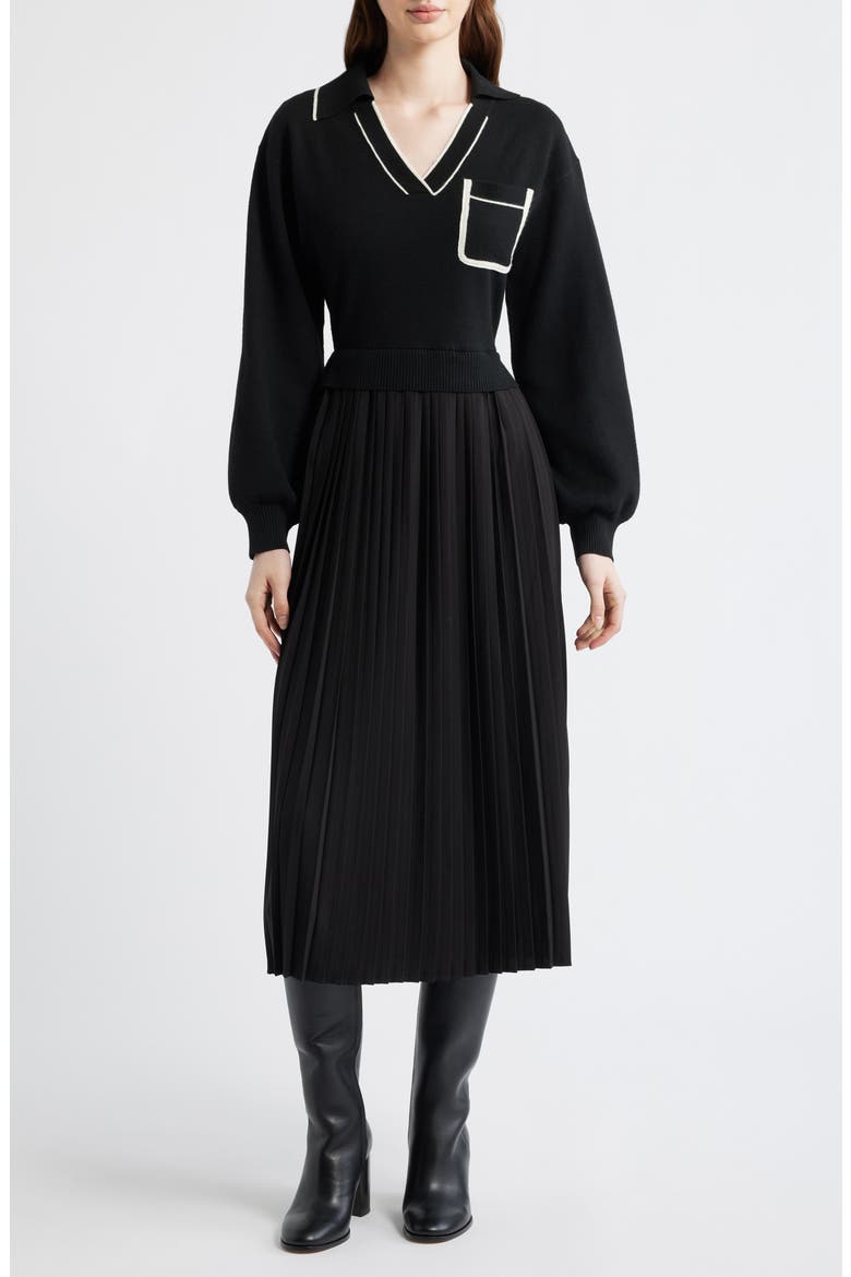Long Sleeve Twofer Sweater Dress, Main, color, BLACK/ IVORY