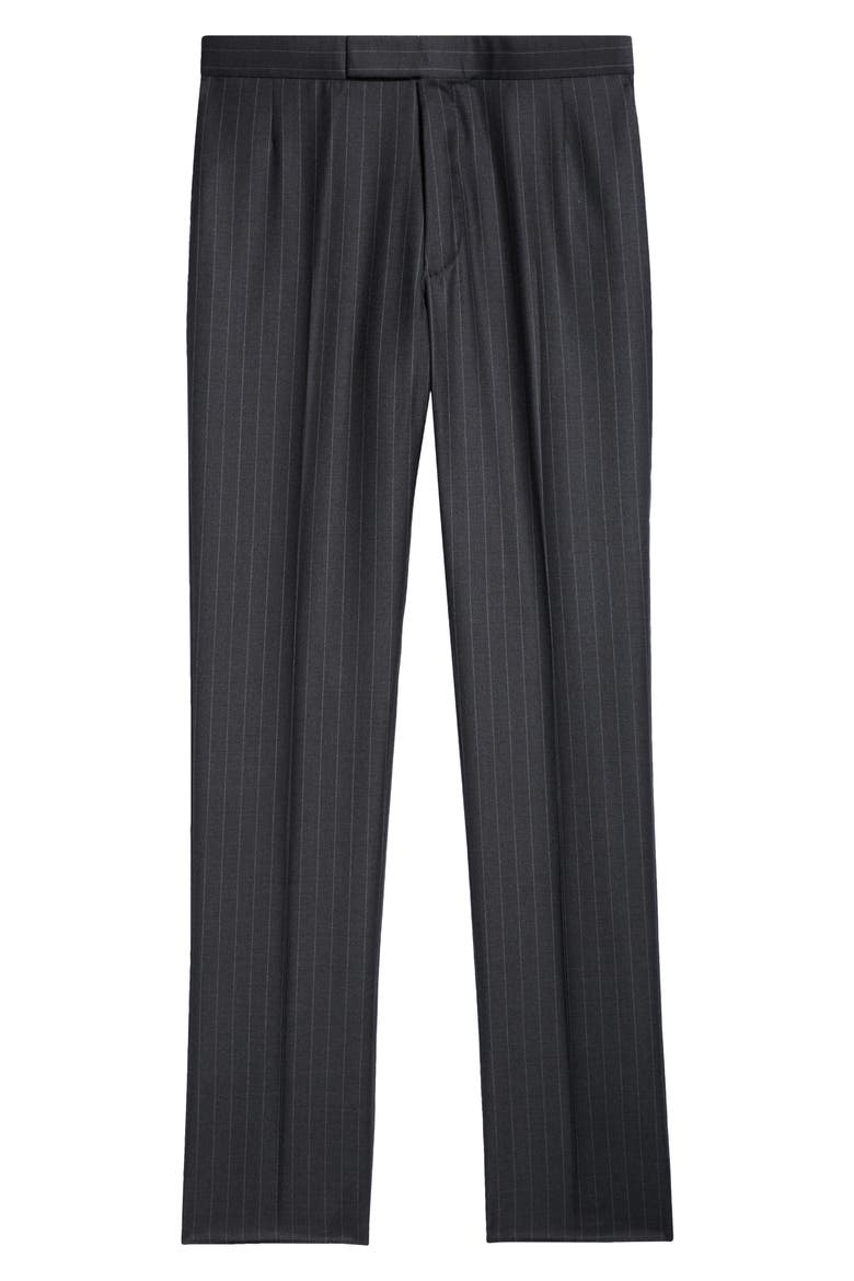 Fit 1 Pinstripe Wool Backstrap Pants, Alternate, color, DARK GREY