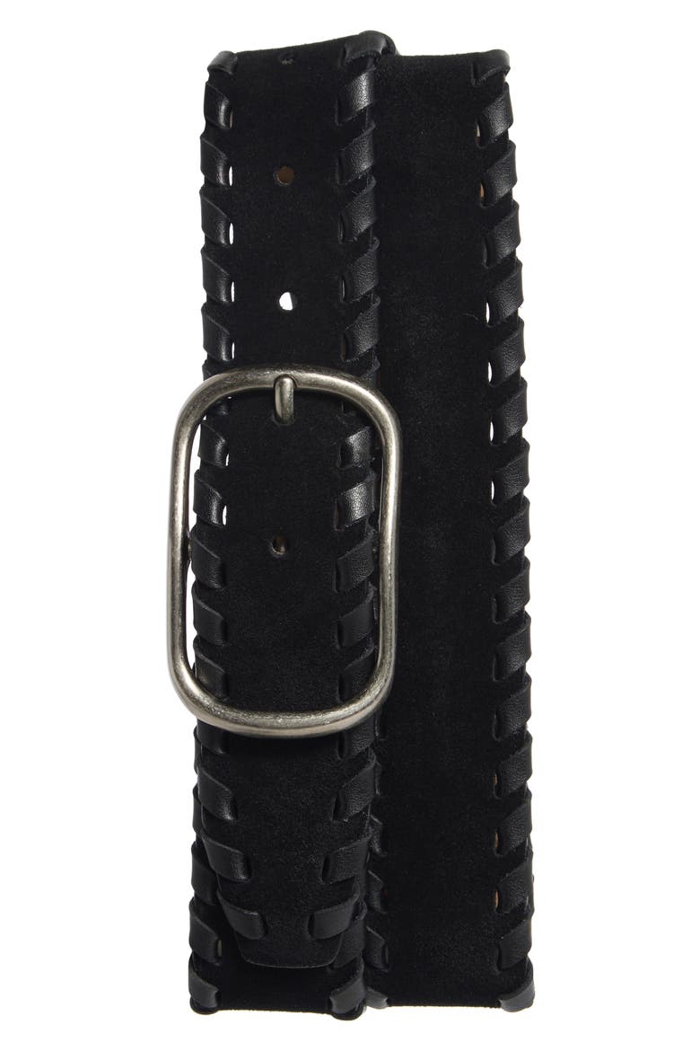 Donna Leather Whipstitch Belt, Main, color, BLACK- SILVER