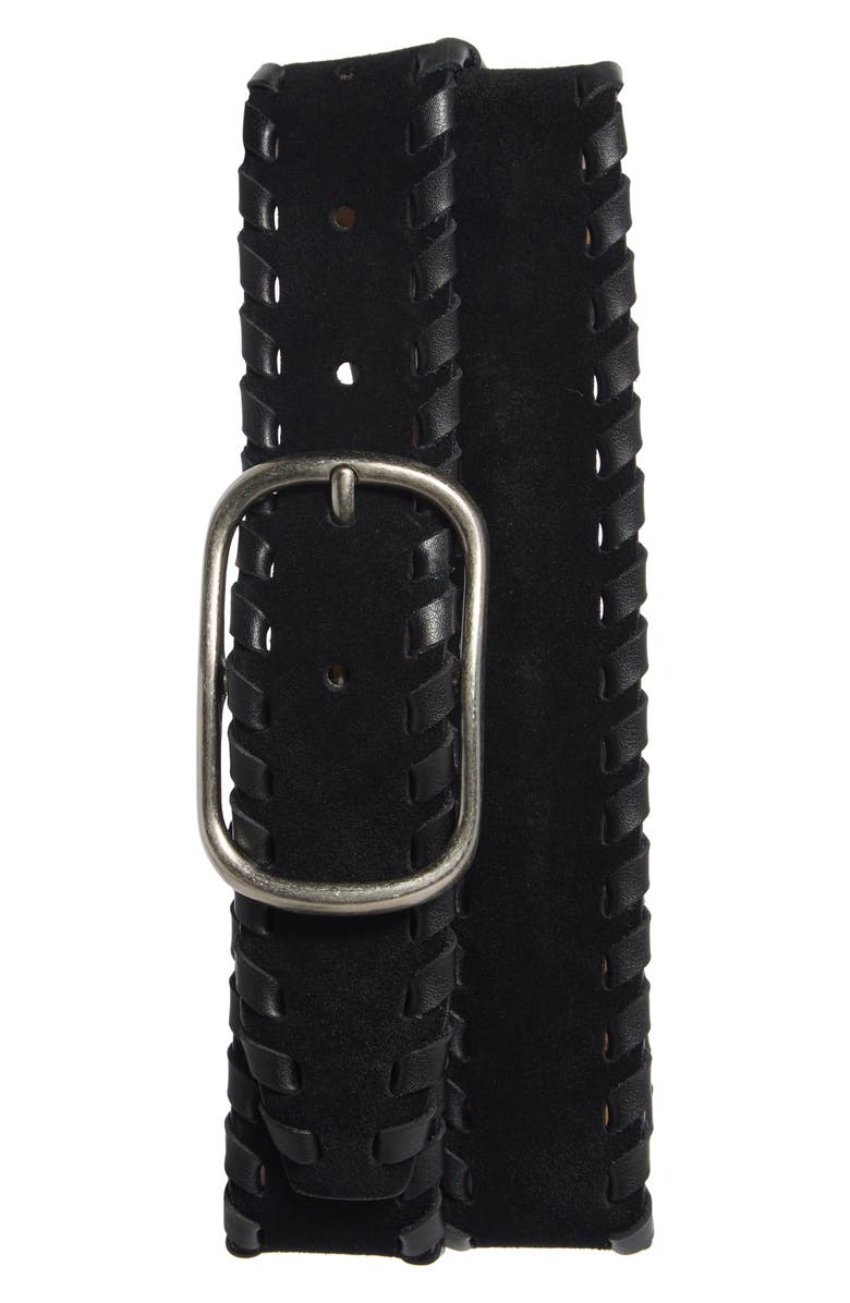 Treasure & Bond Donna Leather Whipstitch Belt, Main, color, Black- Silver