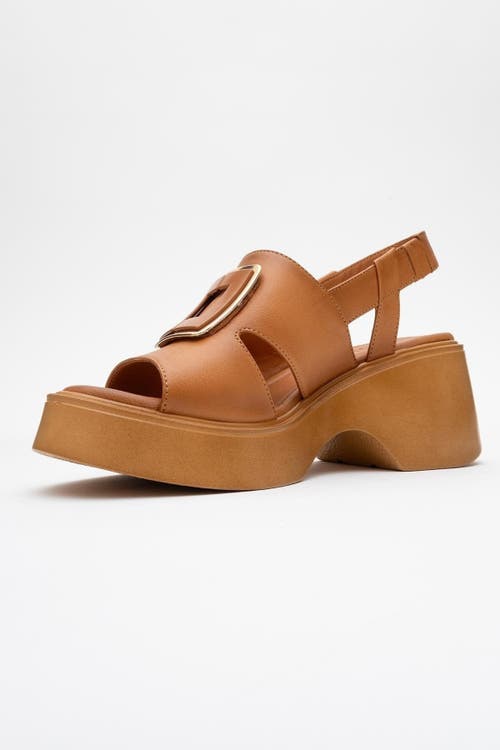 Forever & Always Shoes Lucia Leather Buckle Platform Sandal In Brown